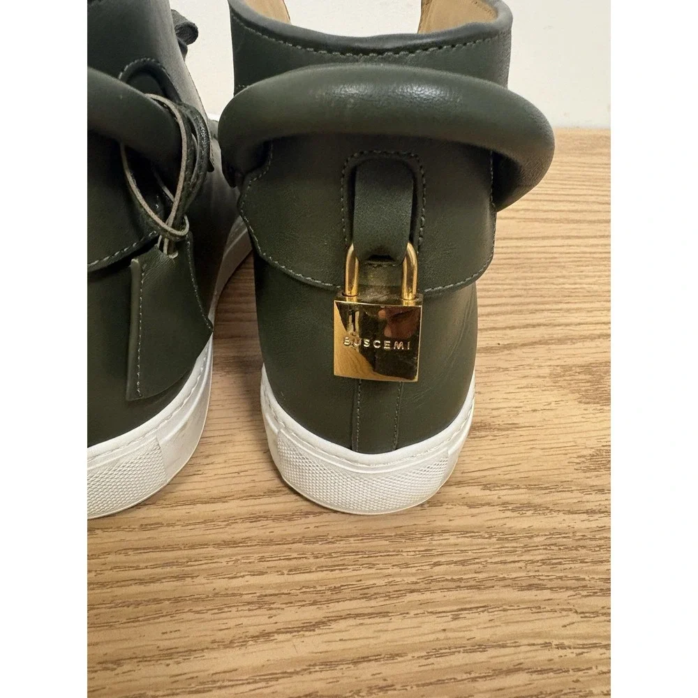 BUSCEMI Olive Green High Top Leather Lace Up Sneaker Gold Hardware Sz 40